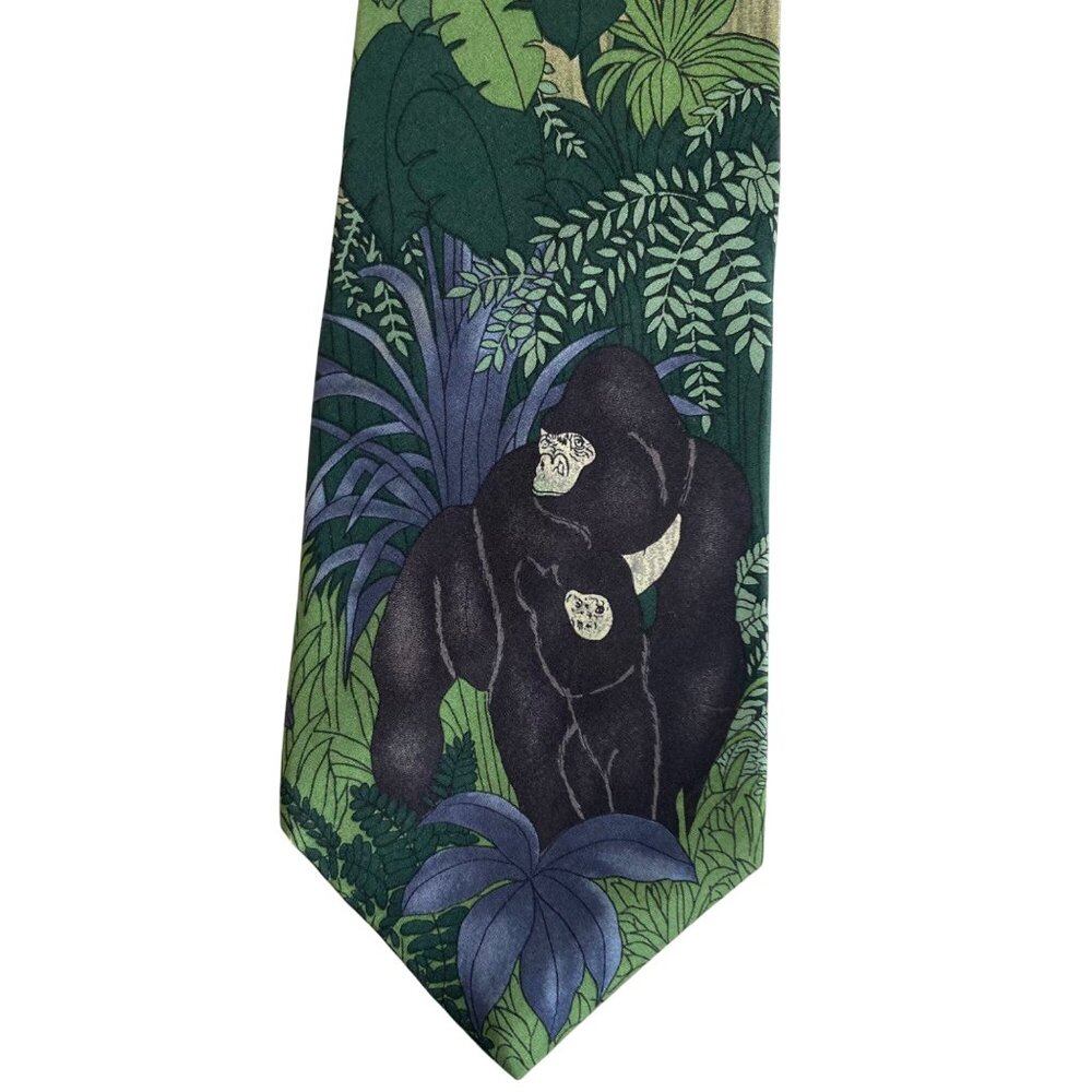 Vintage 90s WWF World Wildlife Fund Necktie Mountain Gorilla 100% Silk Nature